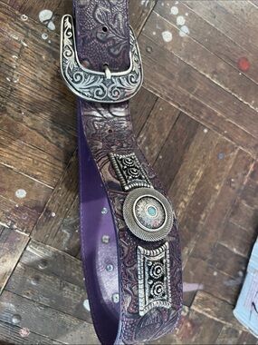 Nanni Italy  tooled leather Western Leather Belt with Silver Navaho design  in s